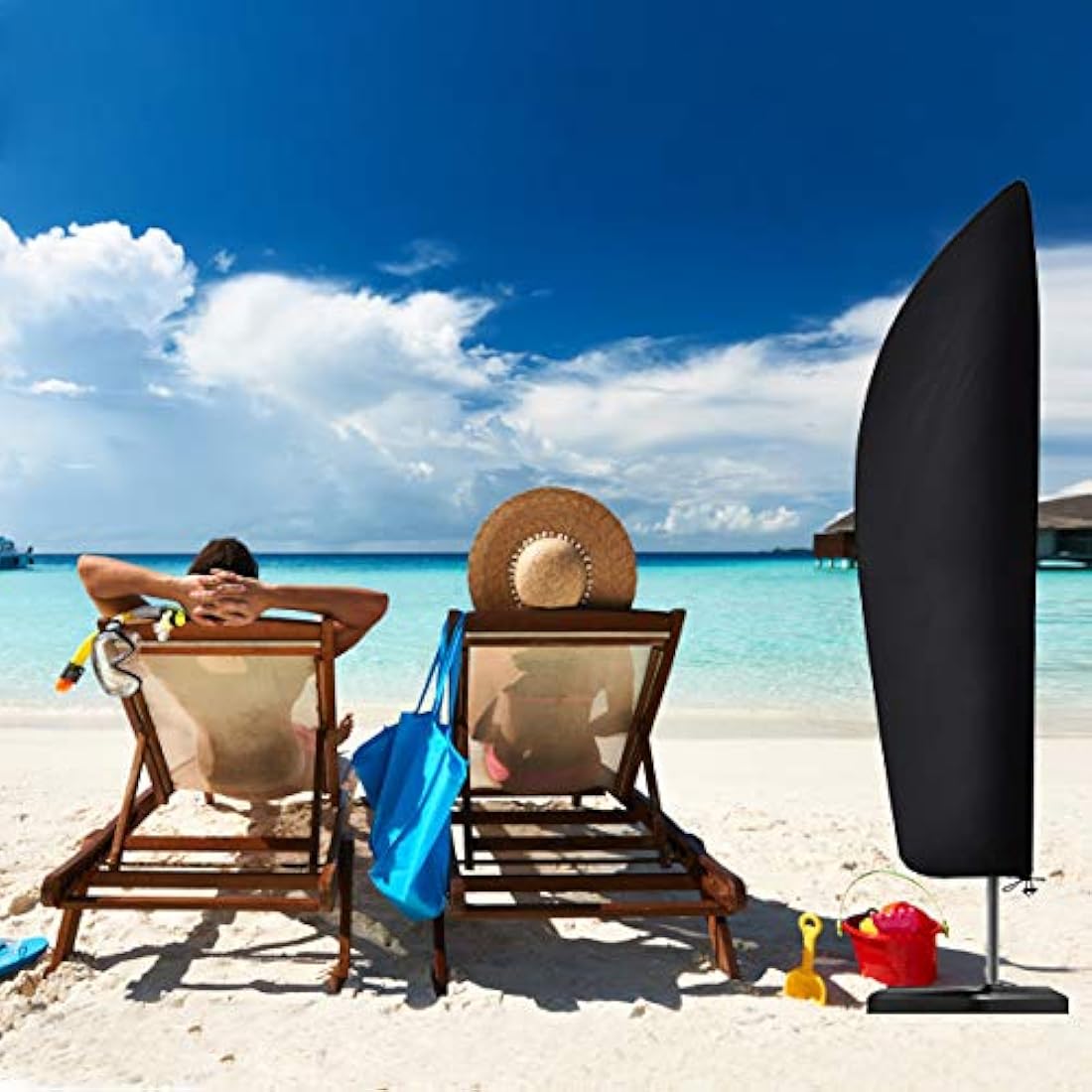 Parasol Cover, Waterproof, Windproof, Heavy Duty Rip Proof 210D Oxford Fabric Extra Large Cantilever Umbrella Cover with Zip (265 x 40/70 / 50 cm) - Black