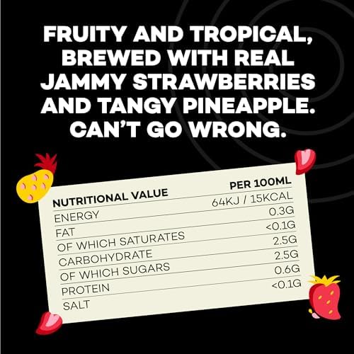 Hip Pop Kombucha, Strawberry & Pineapple, Low Calorie, 100% Natural, Vegan, Branding of Cans May Vary, 24 x 330 ml