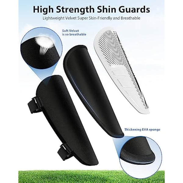 AirsFish Shin Pads Boys CE Certified Kids Shin Pads with Ankle Protection,Breathable Non Slip Extended Adjustable Straps (Black-White, XS(100-120CM))