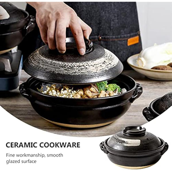 9 * 4Inch Ceramic Hot Pot Earthenware Clay Pot Fondue Pot Earthen Pot Round Stewpot Clay Pots Soup Pot Casserole Cooking Pot for Home