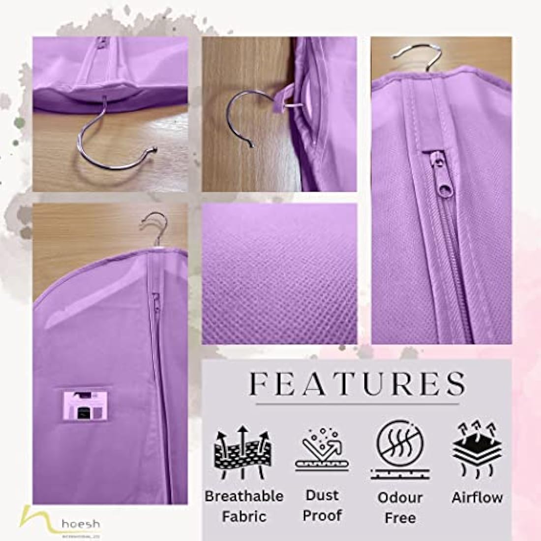 HOESH UK Women 60 & 72 Inches Breathable Bridesmaids Long Zip Wedding Dress Prom Gown Cover Garment Bags (Lilac, 24 x 72 inches)