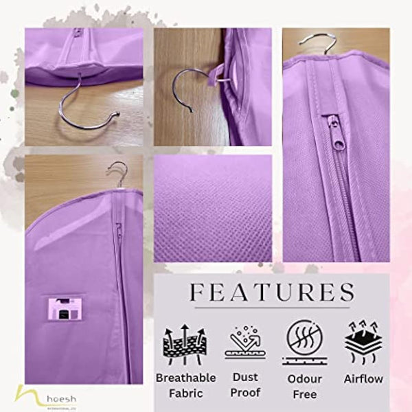 HOESH UK Women 60 & 72 Inches Breathable Bridesmaids Long Zip Wedding Dress Prom Gown Cover Garment Bags (Lilac, 24 x 72 inches)