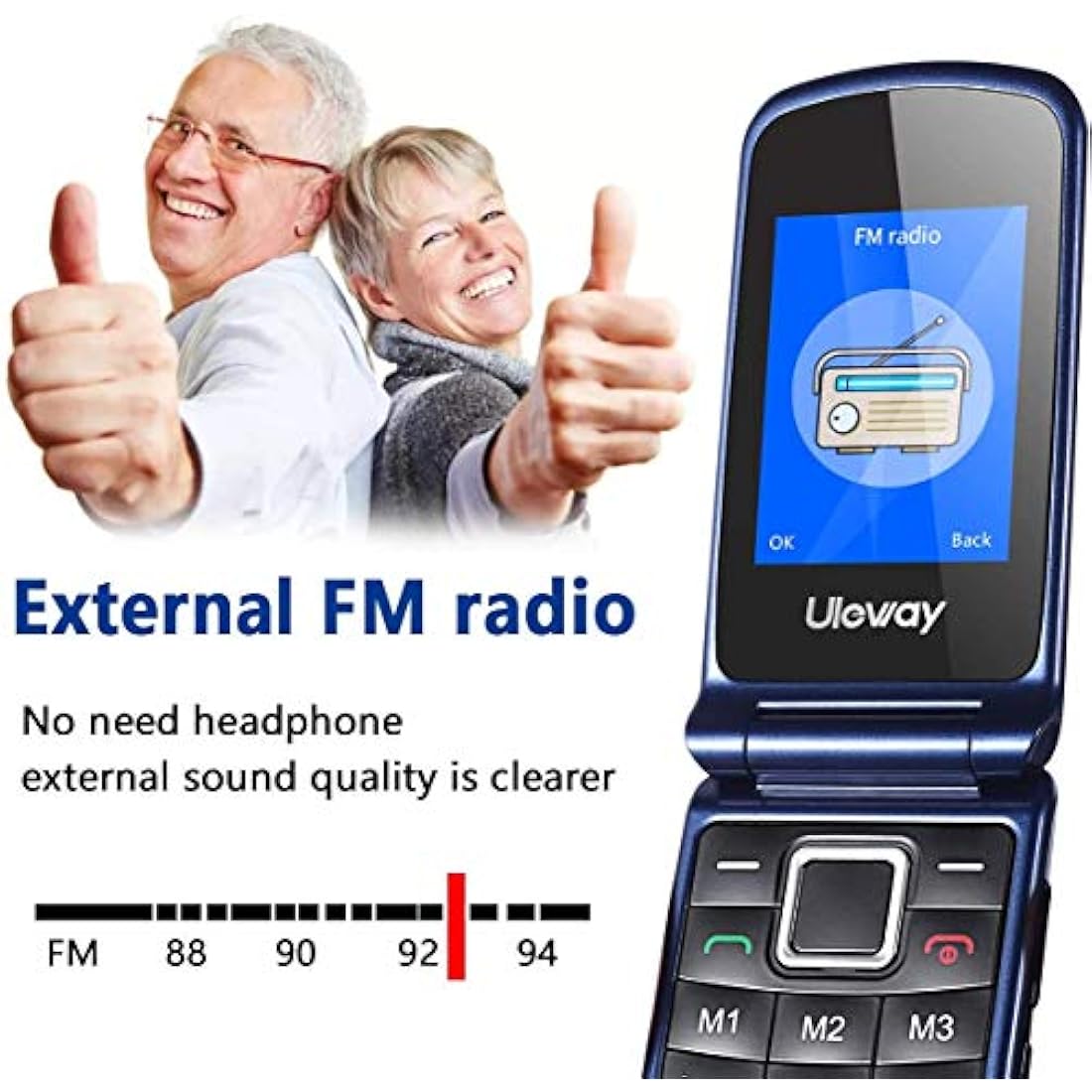 Uleway Big Button Mobile Phone for Elderly, Sim Free Unlocked Senior Flip Phones, Easy to Use Basic Cell Phone with 2.4" LCD Display, SOS Button, Torch, FM Radio, 1000mAh Battery, Charging Dock (Blue)