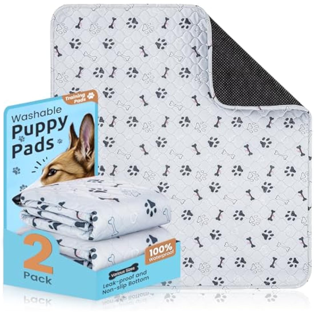 PmakeEorT Puppy Pads Washable, 2 Pack Reusable Dog Training Pads Fast Absorption, Waterproof Dog Mat Whelping Pee Pads for Playpen, Crate, Floor - 90x120 cm