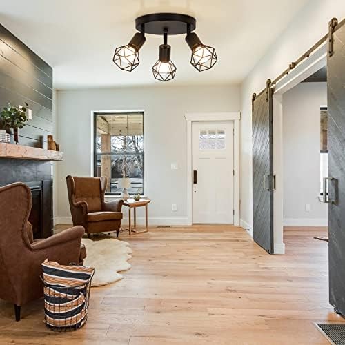 FORCOSO Spotlight Ceiling Light, Retro 3 Way Swiveling Ceiling Spotlight, Rotatable LED Wall Lights, Black Metal Lampshade for Living Room Bedroom Kitchen Loft