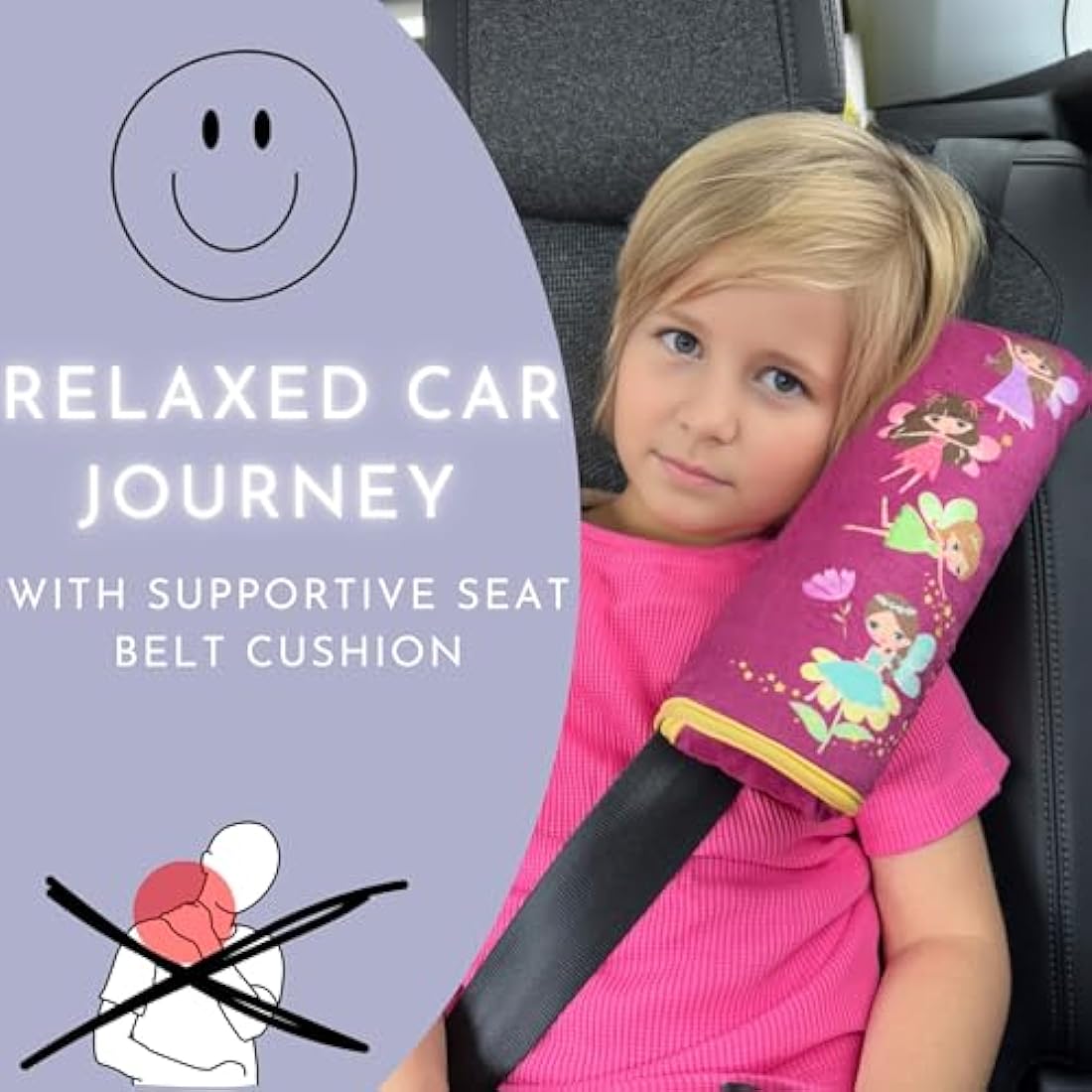 HECKBO fairy faires car seatbelt pillow for children - machine washable - girl boy kids children soft car seat belt cover sleeping pillows protection car travel pillow cushion vacation