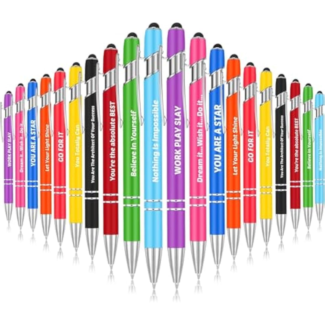 KAHEIGN 20Pcs Inspirational Ballpoint Pens, 14CM Motivational Quotes Pen Screen Touch Metal Pen Black Ink Stylus Pens for Women Men Bosses Office Desk Supplies (10 Positive Style)