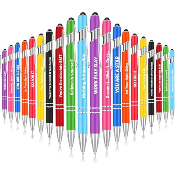 KAHEIGN 20Pcs Inspirational Ballpoint Pens, 14CM Motivational Quotes Pen Screen Touch Metal Pen Black Ink Stylus Pens for Women Men Bosses Office Desk Supplies (10 Positive Style)