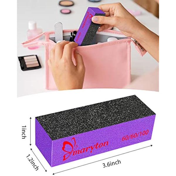 Maryton Nail Buffer Sanding Block Polisher Buffing File 60/100 Grit for Acrylic Nail Art Kit Manicure Tools 10 PCS (Black Purple)