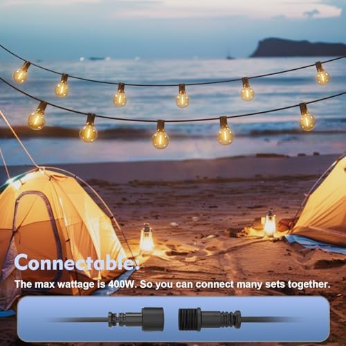 Yuusei Festoon Lights Outdoor Lights, 125FT/38M Garden Lights Mains Powered, IP45 Waterproof String Lights, 46+2 G40 LED Shatterproof Bulbs for Outside Fence Patio Gazebo Party Pergola