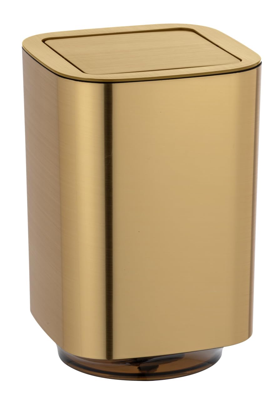 WENKO Auron Gold Cosmetic Bin with Swing Lid 5.5 L Plastic 17.2 x 25.5 x 17.2 cm Gold
