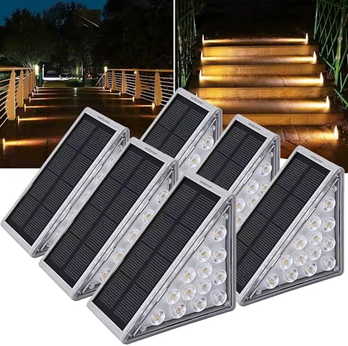 Adyos 6 Pack Solar Step Lights Outdoor, Outside Waterproof LED Deck and Stair Lights, Triangle Solar Powered Decorative Lighting for Garden & Patio & Porch & Yard & Pathway & Walkway (Warm White)