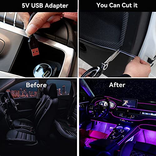 Keiurot El Wire Car Lights Neon Light for Car USB Ice Blue 10M/32Ft Car Ambient Lighting Atmosphere Car Led Interior Strip Light Sewing Edge Decoration Dashboard Lights Strip LED Trim Light