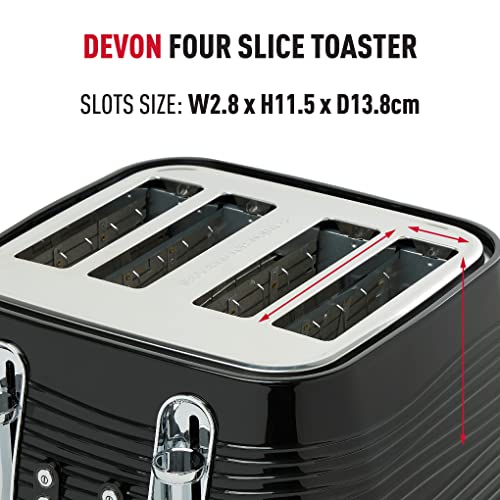 Haden Devon Black Toaster 4 Slice - Dual Control Browning Settings - 4 Slice Toaster with Wide Slots - Black Toaster with Defrost, Reheat And Cancel