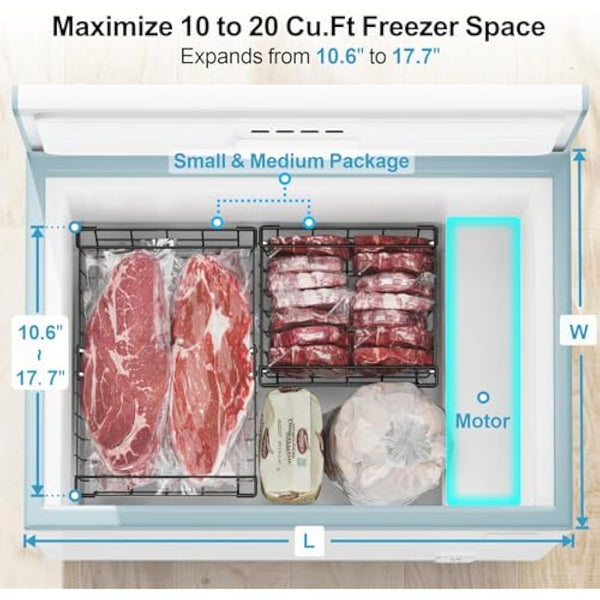 iSPECLE Chest Freezer Baskets - Expandable Fit 283 to 566L Deep Freezer, 4 Pack Large Stackable Wire Basket Add Space Easily Get Frozen Foods with Handles, Allow Air Circulation, Black