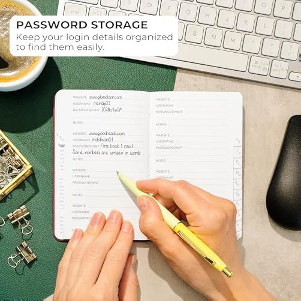 Clever Fox Password Book 2nd Edition Small – Pocket Password Keeper with Laminated Alphabetical Tabs – Internet Address Notebook & Login Details Organizer Journal – 8.9x14.2cm (Wine Red)