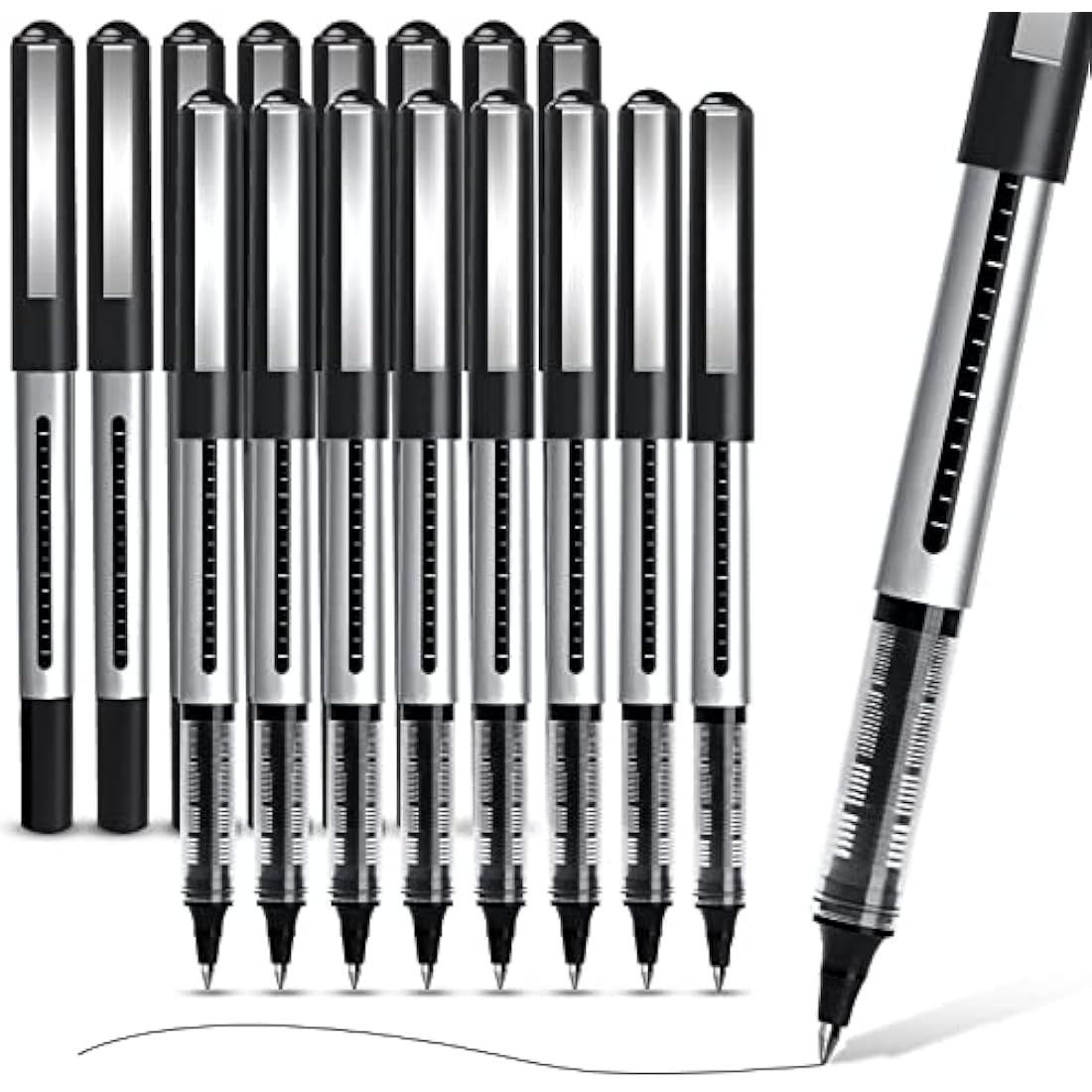 APOGO Rollerball Pens Black Ink, 16 Pack Pens Multipack 0.5mm Black Gel Pens, Quick-Drying Ink Pens, Writing Pens for Note Taking, Sketch, Bullet Journal, Black Pens for School & Office Supplies