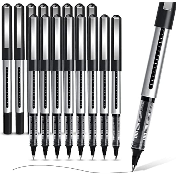 APOGO Rollerball Pens Black Ink, 16 Pack Pens Multipack 0.5mm Black Gel Pens, Quick-Drying Ink Pens, Writing Pens for Note Taking, Sketch, Bullet Journal, Black Pens for School & Office Supplies