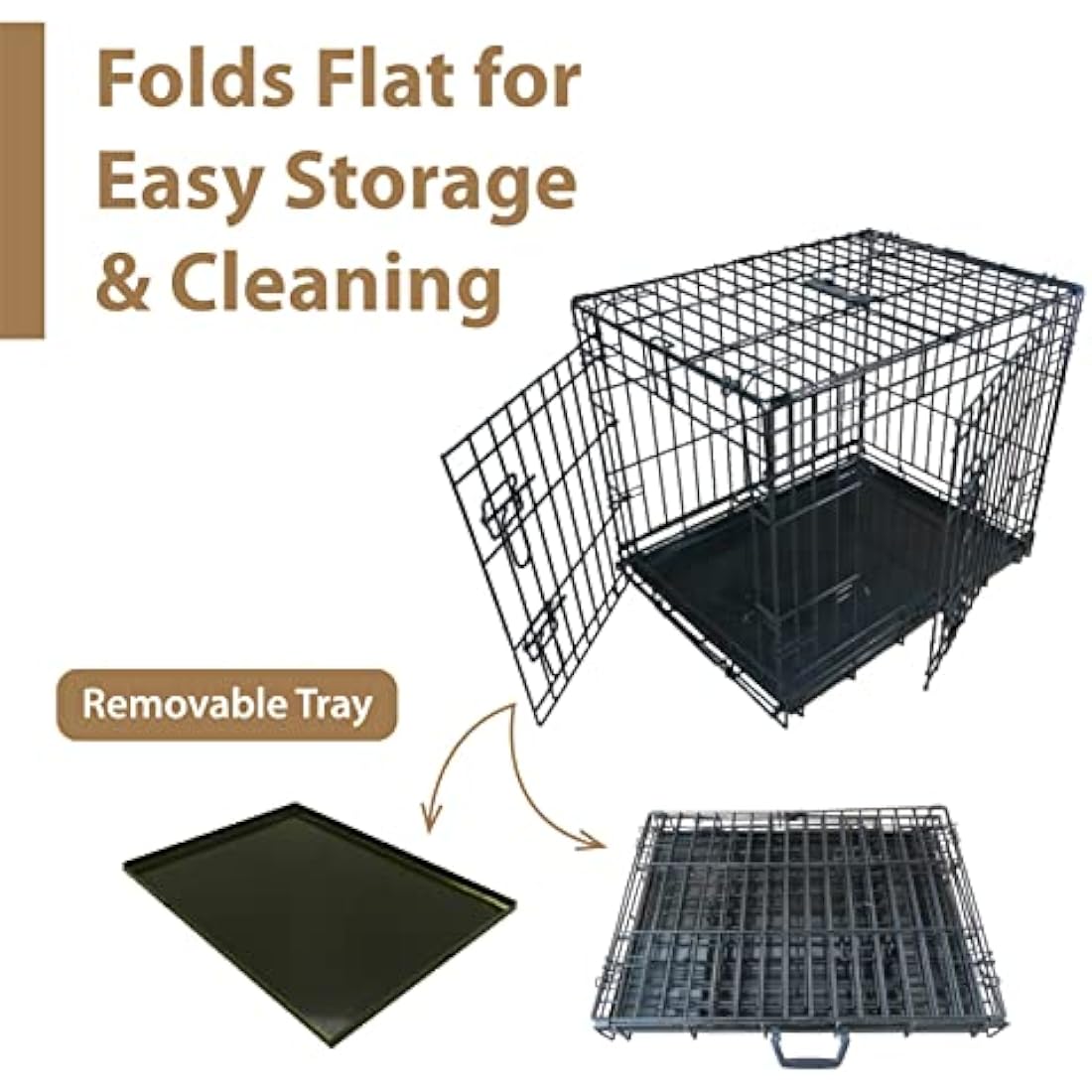 Ellie-Bo Black Standard Small 24-inch Folding 2-Door Dog Cage/Crate with Metal Tray