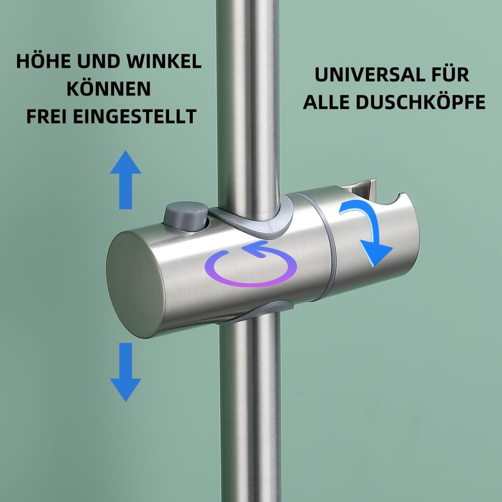 HomeHeng Shower Riser Rail 80CM, Wall Mounted Shower Slide Bar with Soap Dish Bracket Brushed Nickel Adjustable Shower Head Holder Bar for Bathroom,