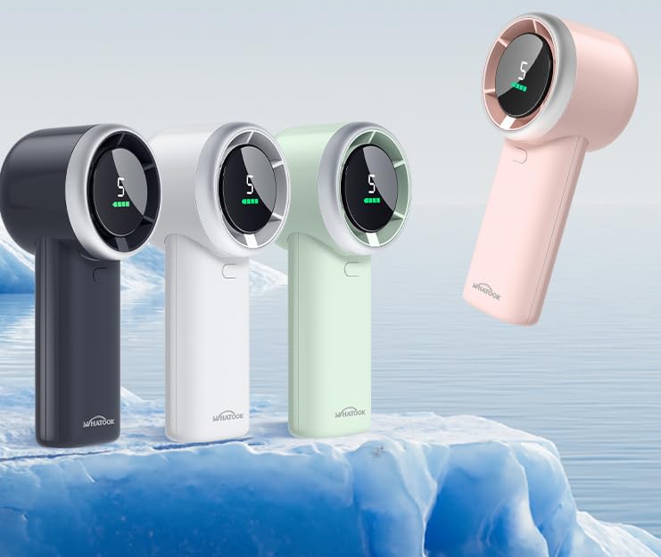 WHATOOK Handheld Fan, 2024 High Speed Cooling Turbo Mini Portable Rechargeable Fan with LED Display/2H Fast charging, Personal Small Stylish 5 Speeds Fan for Man Outdoor Beach Travel Vacation