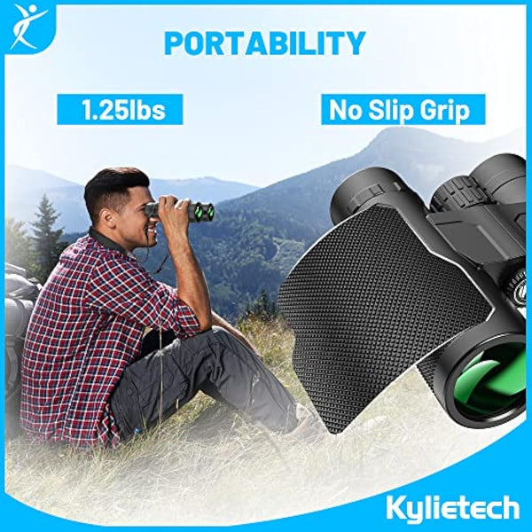 Binoculars for Adults, Kylietech 12x42 Binoculars with Tripod, Waterproof Bird Watching Binocular with BaK-4 Prisms, FMC Lens, Phone Adapter for Photography, Stargazing