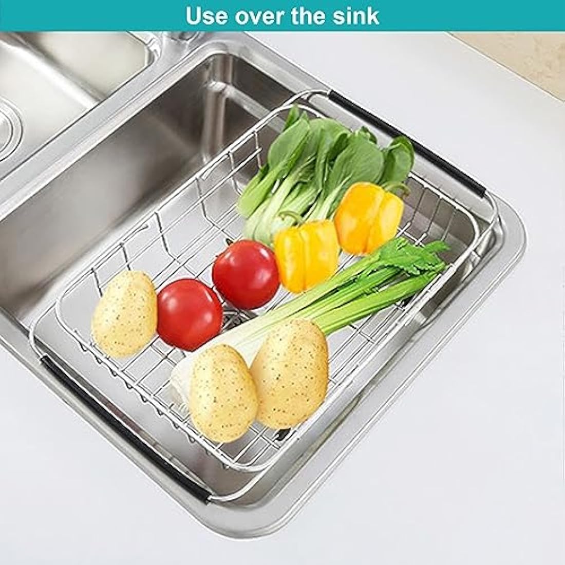 iPEGTOP Expandable Dish Drying Rack Organizer and Utensil Cutlery Holder, 304 Stainless Steel Over Sink Dish Rack, Dish Drainer in Sink or On Counter, Rustproof
