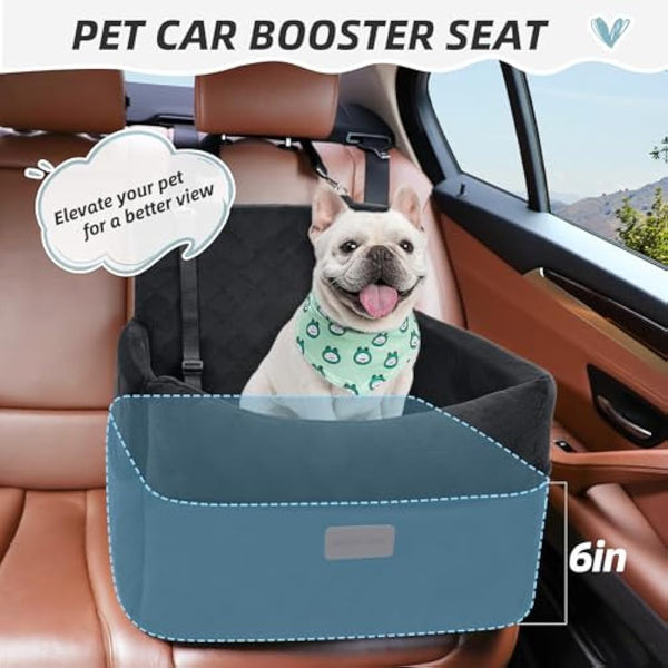 HEGGCOOE Small Dog Car Seat, Memory Foam Dog Booster Seats with Thick Cushion for Medium Dogs Under 35lbs, Detachable Washable Pet Car Seat with Storage Pockets,2 Safety Belts