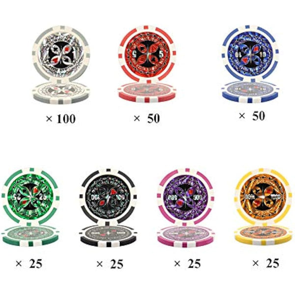 display4top 300 Piece Texas Holdem Poker Chips Set with Aluminum Case,2 Decks of Cards, Dealer, Small Blind, Big Blind Buttons and 5 Dice (300 Piece Chips)