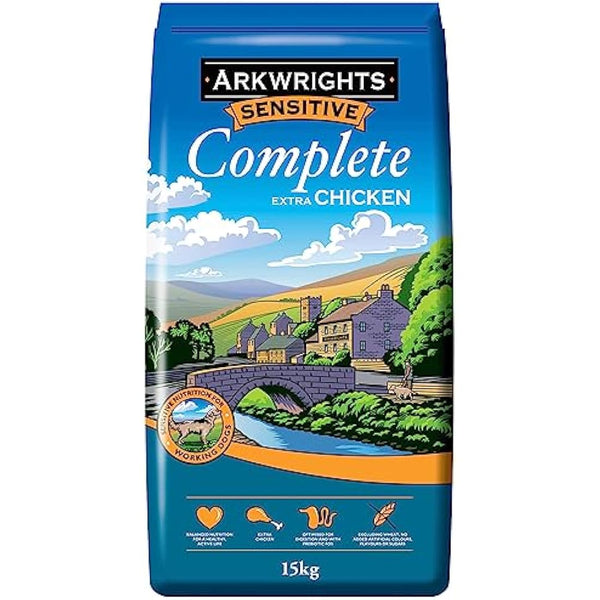 Arkwrights Sensitive Complete Dry Dog Food 15kg - Extra Chicken and Wheat Free Recipe - Sensitive Nutrition for Working Adult Dogs - Dry Dog Biscuits