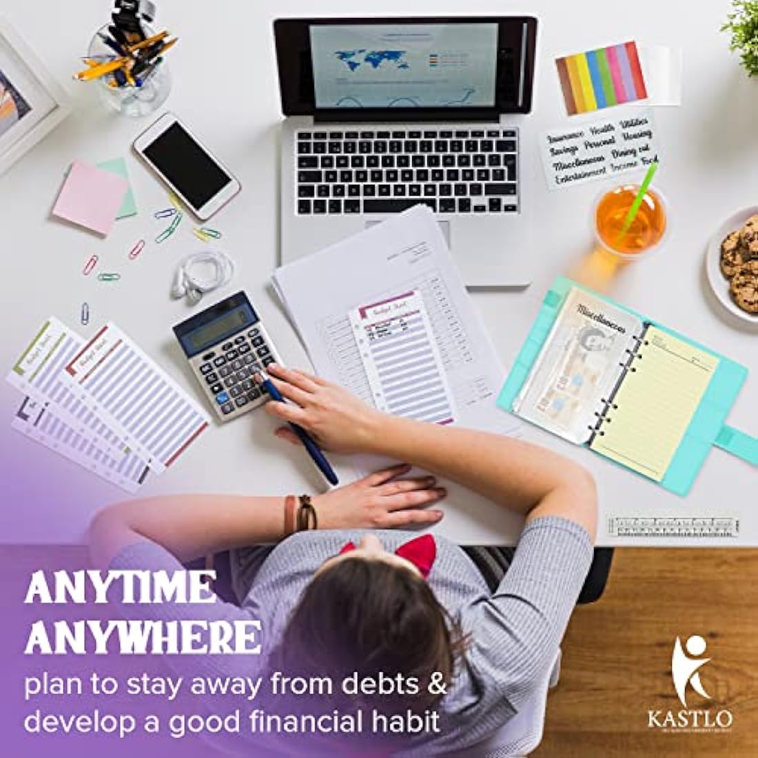 KASTLO A6 PU Leather 51pcs Budget Binder Planner - Money Saving Wallet with Plastic Money Wallet Organiser, Label Sticker, Ruler - Budget Planner & Cash Envelopes for Cash Stuffing Wallet UK - Green