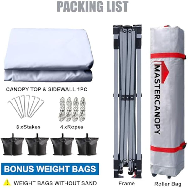 MASTERCANOPY Durable Ez Pop-up Gazebo Tent with 1 Sidewall (3x3M,White)