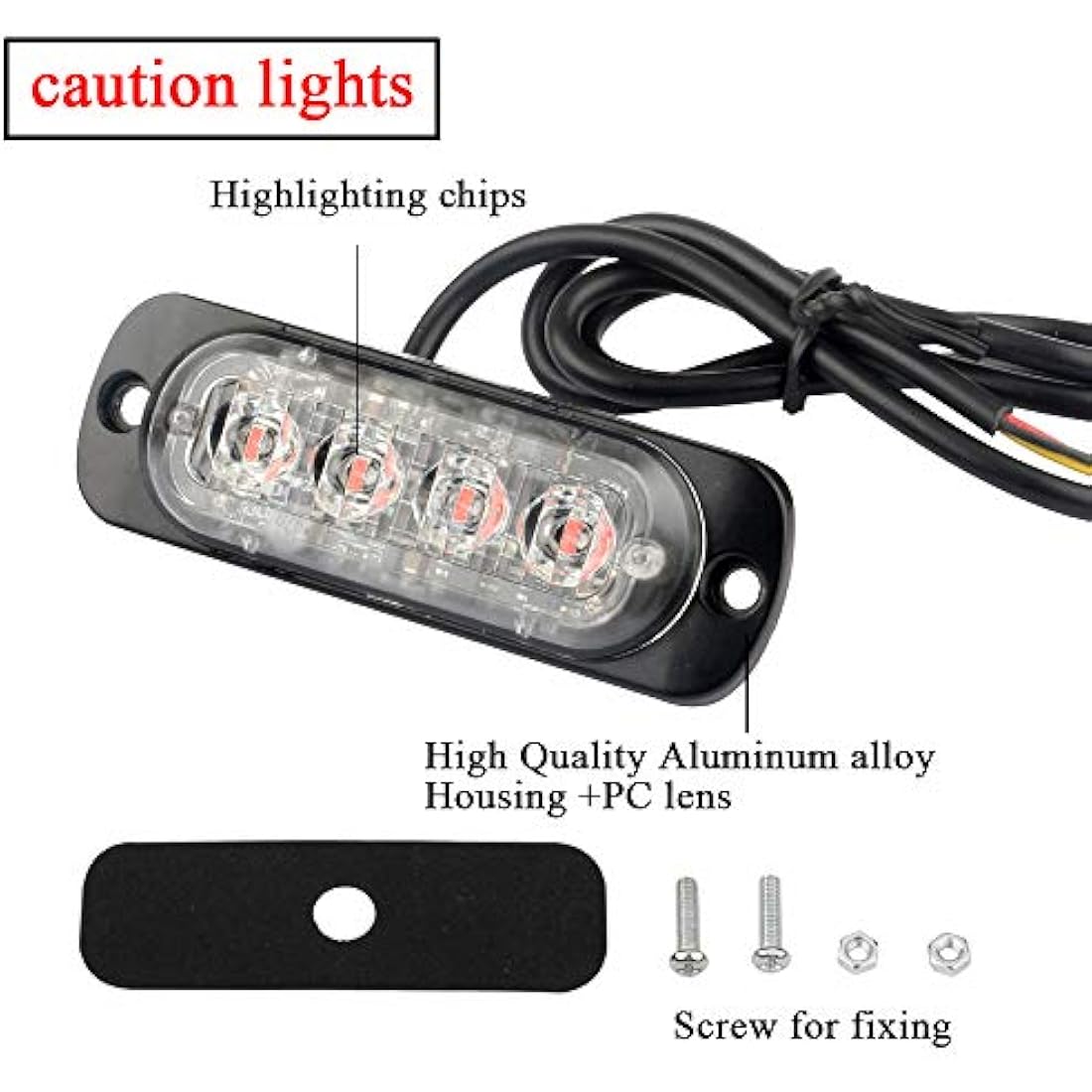 4pcs Ultra Thin 4LED Emergency Warning Lights Red Hazard Flashing Strobe Light Side Warning Light Beacon Light Universal for 12-24V Car Vehicle Truck Trailer Caravan Camper Motorcycle Van