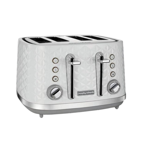 Morphy Richards Vector 4 Slice Toaster, High Gloss Geometric Design, Defrost and Reheat, Variable Width Slots, Removeable Crumb Tray,White, 248134