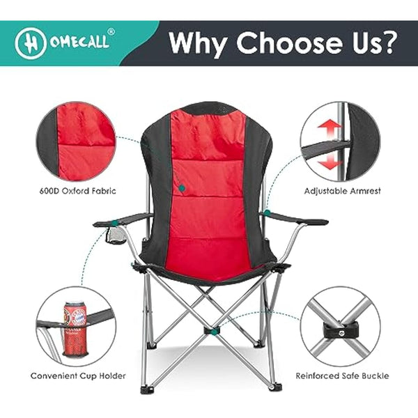 Homecall 30191 Folding Camping Chair with Cup Holder - 109.0 cm*60.0 cm*86.0 cm, Black/Red
