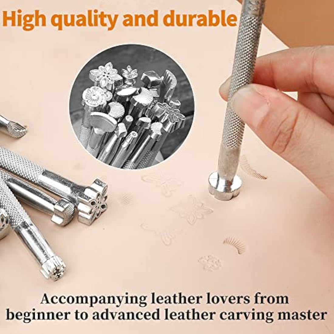 Leather Working Kit Leather Tool Kit Leather Craft Kits with Carving, Stamping & Sewing Tools and Custom Storage Bag for Cutting Punching