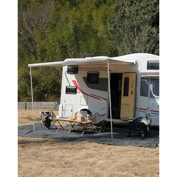 FoundGo Awning Carpet with Eyelets, 280g/m² HDPE Camping Carpet，Outdoor Awning Floor with Carrying Bag，Ground Nails and Small Broom