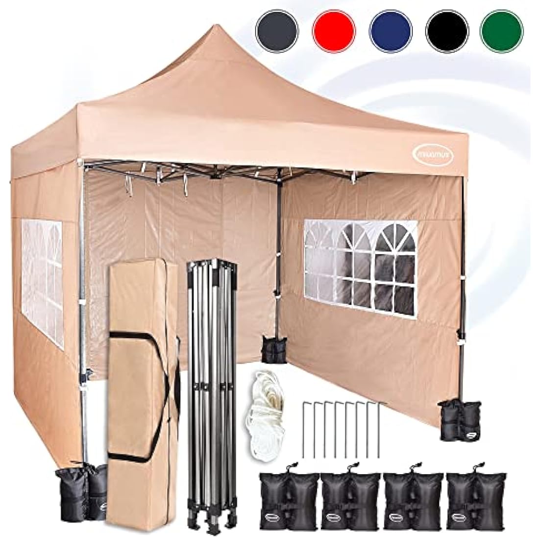 MAXIMUS HEAVY DUTY POP UP GAZEBO 3m x 3m COMMERCIAL MARKET STALL WITH 4 WEIGHT BAGS (4 Walls, Beige)