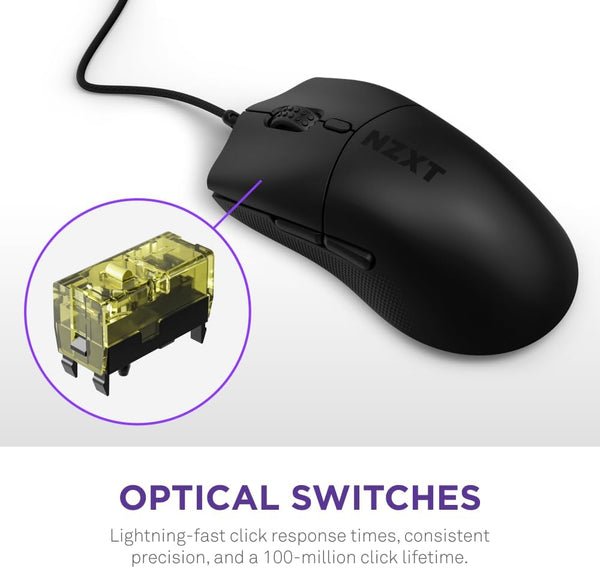 NZXT Lift 2 Ergo | Lightweight Ergonomic Wired Gaming Mouse | Lightweight 61 g Design | 8K Polling Rate | Optical Switches | 26K DPI Optical Sensor | 100% PTFE Feet | Black
