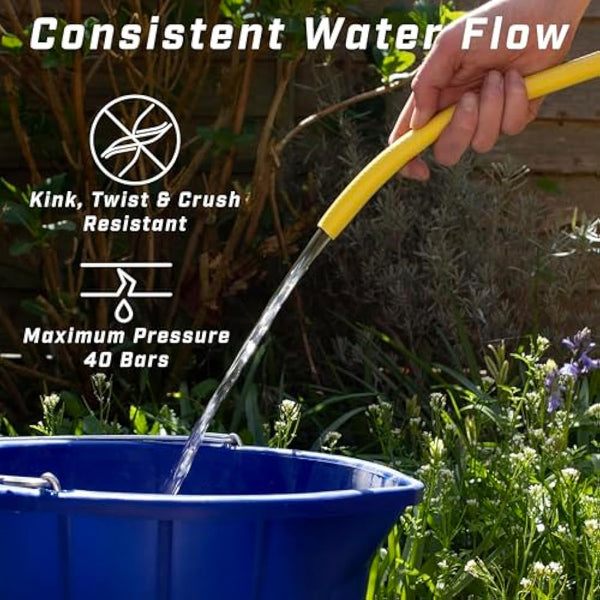 Faithfull Heavy-Duty Reinforced PVC Builders Hose 30M (98ft) 12.5mm (1/2in) Diameter – 24 Braid Fibre Mesh, Kink & Twist Resistant Hose Pipe