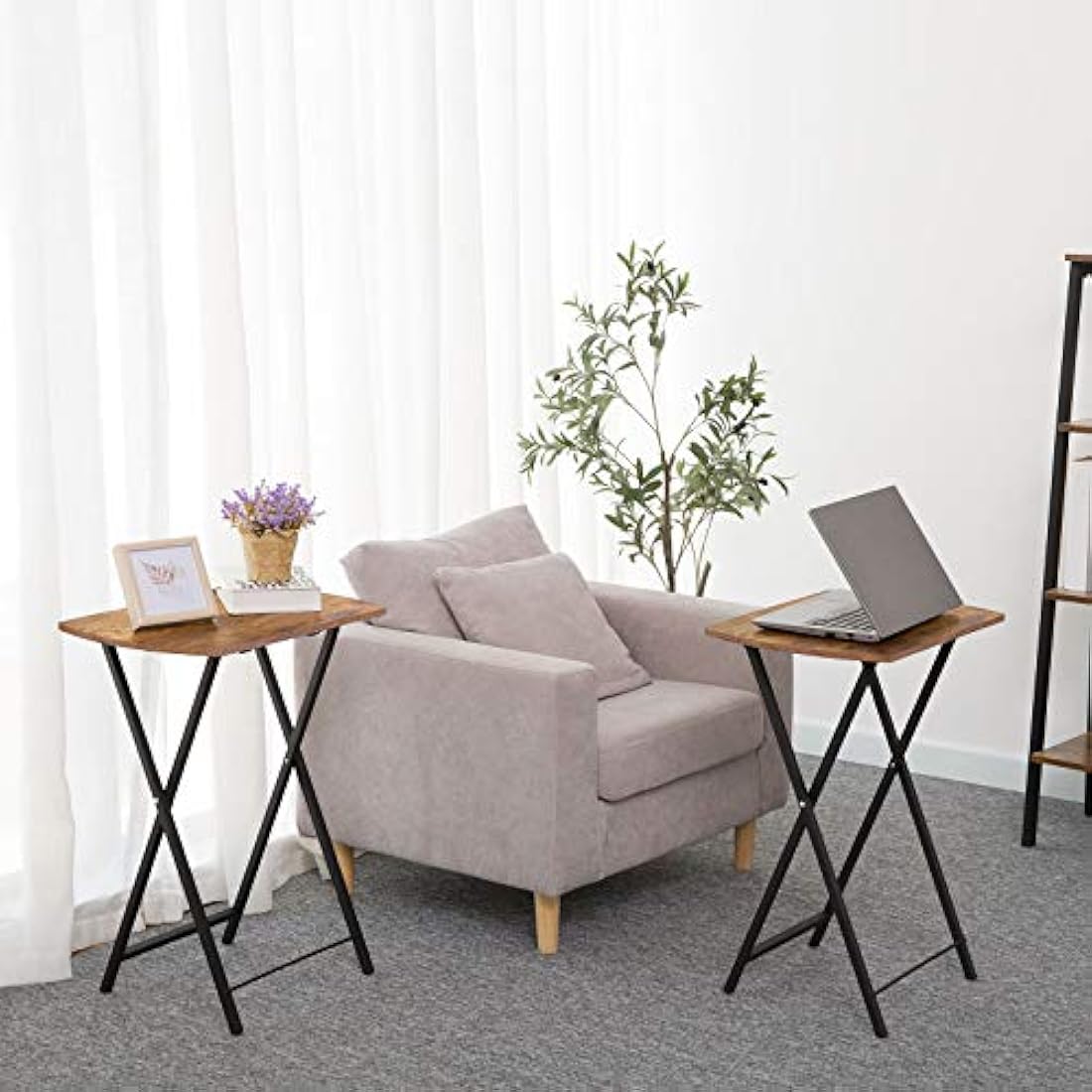 HOOBRO Side Table, Folding Tray Table, Snack Dinner Tables for Eating at Couch, Sofa End Table for Small Space, Living Room, Industrial, Easy Storage, Stable Metal Frame, Rustic Brown EBF17BZ01