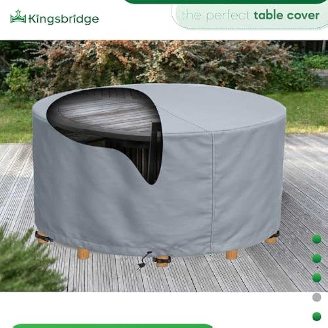 Kingsbridge Round Garden Furniture Table Cover (150cm) 600D Heavy Duty Fabric, Double Stitching, Waterproof, Anti UV, Breathable, Rip Proof, 150 x 69cm Grey Outdoor Patio Furniture Protector