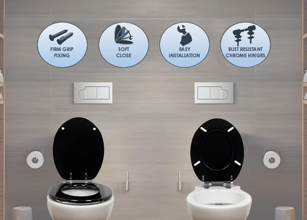 AQUALONA® Luxury Soft Close Toilet Seat - Moulded Wood - Stainless Steel Slow Close Hinges - Click, Lift & Clean Technology (Bamboo Toilet Seat)