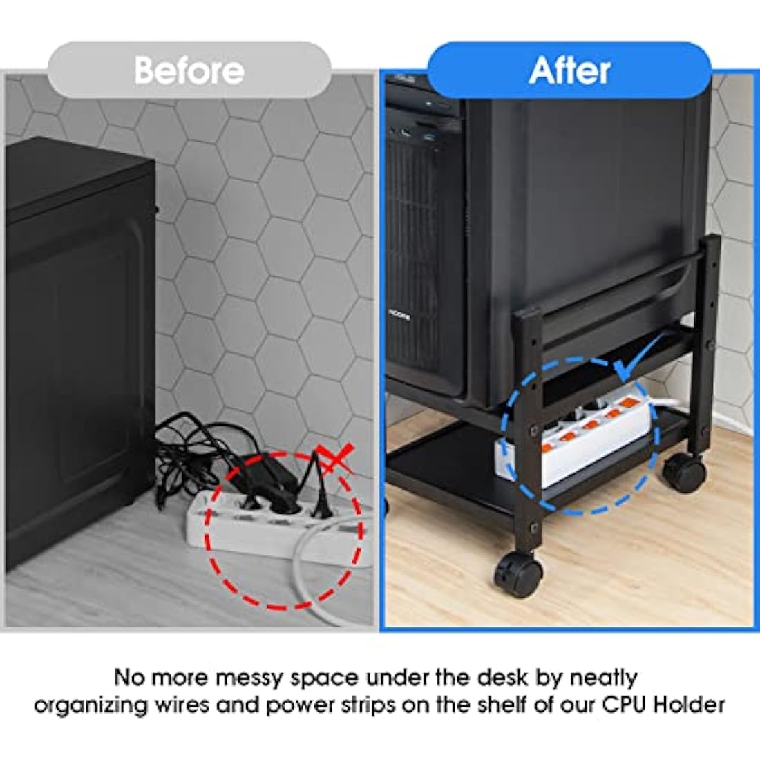 J JACKCUBE DESIGN 2 Tier Computer Tower Stand for Desktop CPU, Gaming PC Holder, Mobile Rolling Cart for Under Desk with Caster Wheels, Office Desk Accessories- MK712A