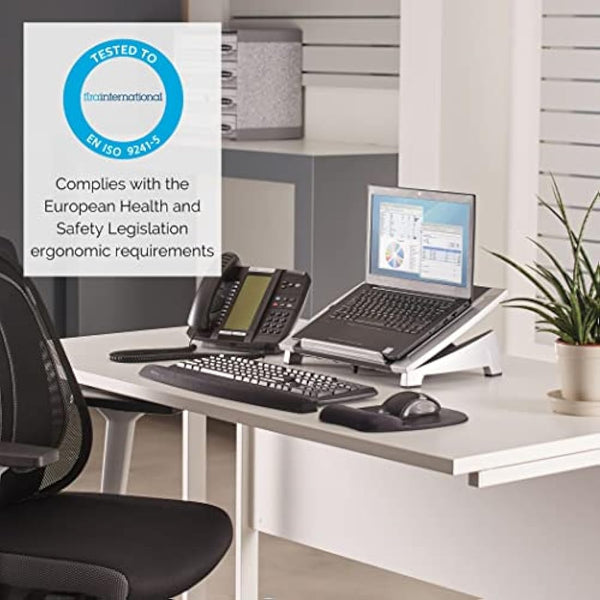 Fellowes Office Suites Laptop Stand for Desk 6 Height Adjustable Portable Laptop Riser for the Home and Office - Max Monitor Size 17", Max Weight 5KG - Black/Silver