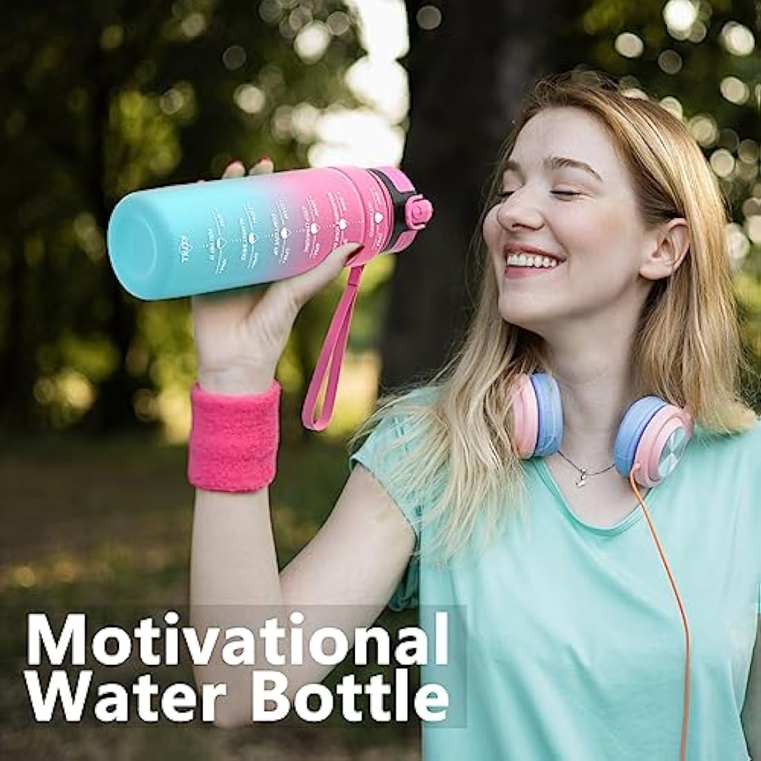 Niggeey Motivational Water Bottle with Time Marker, Sports Water Bottles 1.5l, 1l, 700ml, 500ml Kids Water Bottles, Leak Proof BPA Free Tritan Drink Bottle for School, Gym and Sport, Cycling