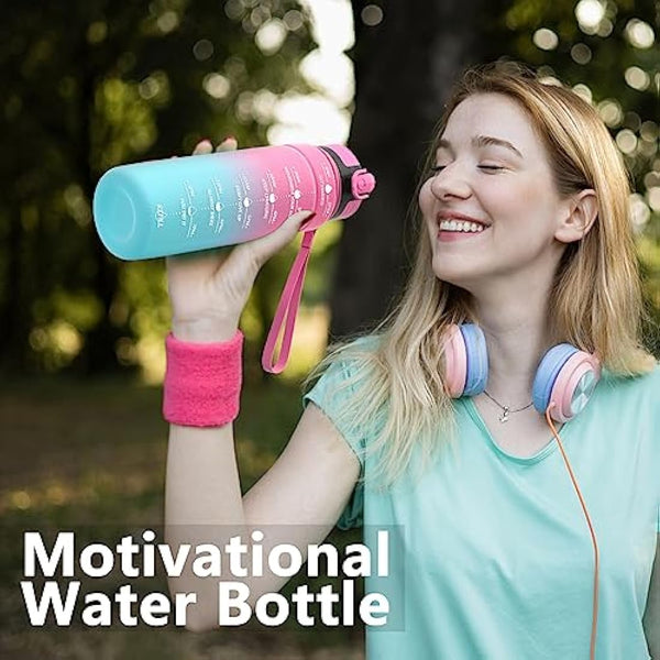 Niggeey Motivational Water Bottle with Time Marker, Sports Water Bottles 1.5l, 1l, 700ml, 500ml Kids Water Bottles, Leak Proof BPA Free Tritan Drink Bottle for School, Gym and Sport, Cycling
