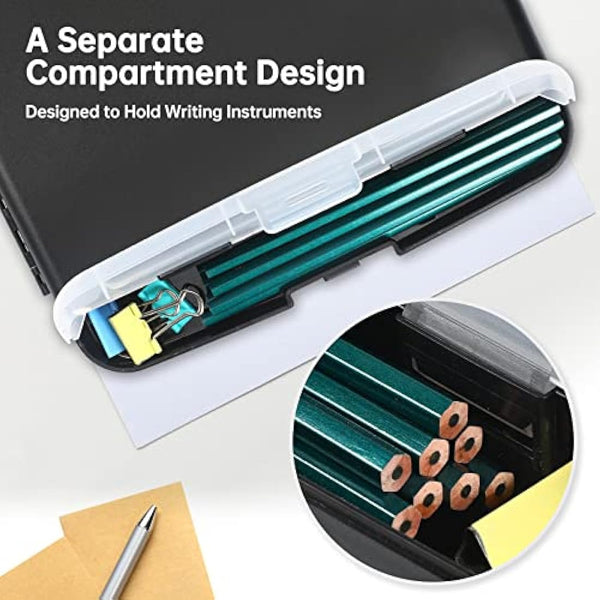 DMFLY Clipboard with Storage, Heavy Duty Clip Boards with Pen Holder, A4 Plastic Clipboards with Compartment, Holds 6+ Pencils and 200+ Sheets, Strong Clipboards with Low Profile Clip, Great for Work