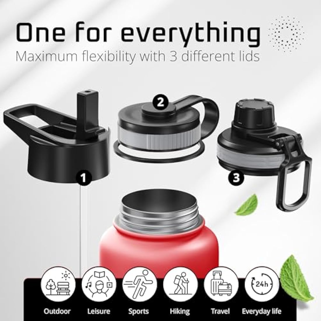 Stainless Steel Water Bottle with Straw & 3 Lids: 1 & 0,5L Leak-Proof BPA-Free Vacuum Insulated ACTIVE FLASK Drinking Bottles Hot Cold: Double Walled Outdoor Drink Thermo Mug Tea Coffee Sport Gym Bike