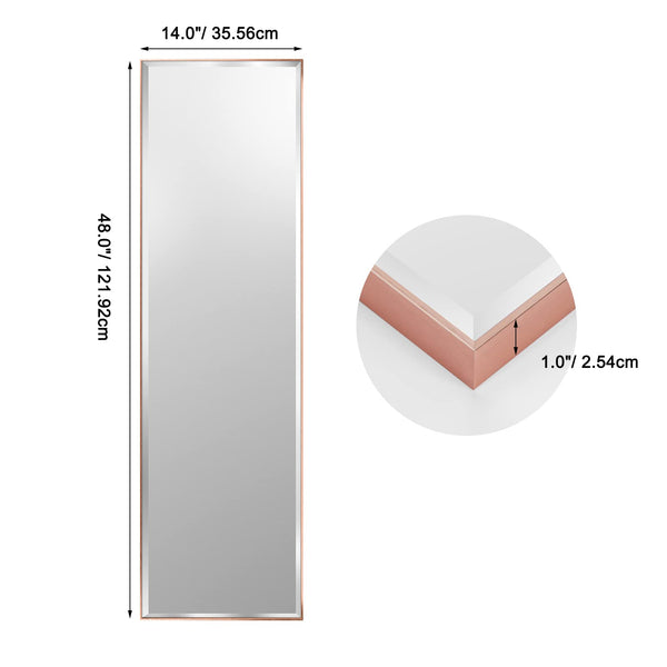 HORLIMER Full Length Wall Mirror with Rose Gold Frame, 122x35cm(14x48 inches) Large Body Door Mirrors for Living Room Bedroom Bathroom